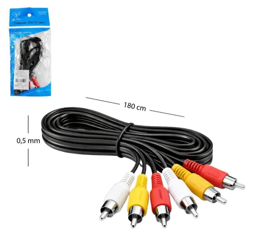 CABO DE AUDIO E VIDEO 3 RCA 1.8 MTS PRETO