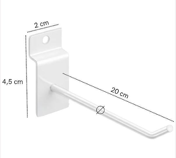 GANCHO PARA PAINEL CANALETADO COR BRANCO 20CM (ESPESSURA FINA)