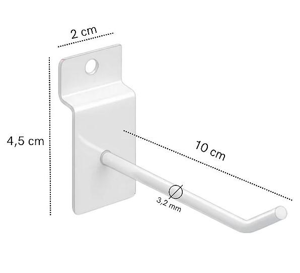 GANCHO PARA PAINEL CANALETADO COR BRANCO 10CM (ESPESSURA FINA)