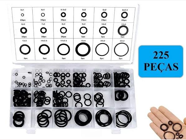 JOGO COM 225 ANEIS DE VEDACAO DE BORRACHA O-RING 18 TAMANHOS