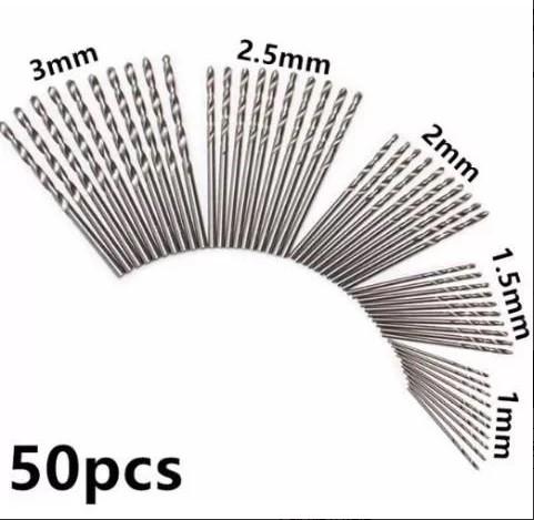 JOGO 50 BROCAS ACO RAPIDO 1, 1,5, 2, 2,5 E 3 MM (EMBALAGEM NEUTRA)