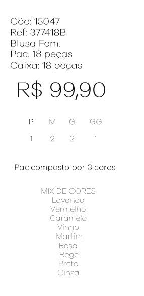 J - Casaco Fem. Blusa Ref: 377418B Pac c/ 18 UN Diversas Cores.