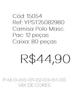K - Camisa Masc. Gola Polo Ref: YPST25082980 Pac c/ 24 UN Diversas Cores.
