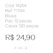 J - Blusa Fem. Ref: T1744 Pac c/ 24 UN Diversas Cores.