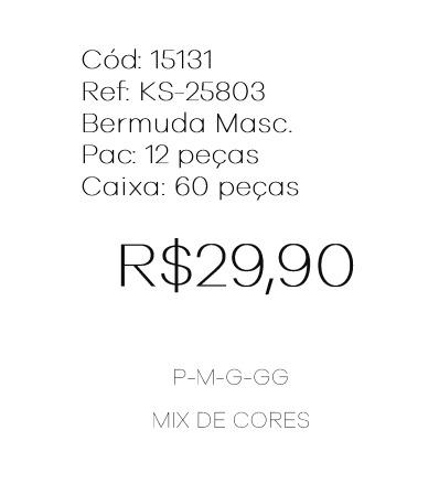 I - Bermuda Masc. Ref: KS-25803 Pac c/ 24 UN Diversas Cores.