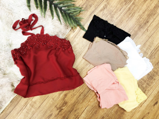 M - Blusa Fem. Cropped Tomara que Caia Bordado Elegance Ref: J010 Pac c/ 24 UN Diversas Cores.