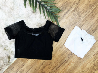 M - Blusa Fem. Cropped Renda Delicata Ref: AB117 Pac c/ 24 UN Diversas Cores.