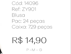 J - Blusa Fem. Ref: ZY901 Pac c/ 24 UN Diversas Cores.