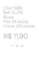 M - Blusa Fem. Estampa Beija-Flor Ref: YL-015 Pac c/ 24 UN Diversas Cores.