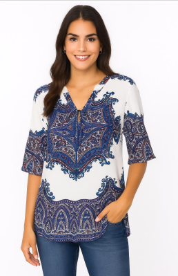 M - Blusa Fem. Estampa Arabesco Premium Ref: YI-017 Pac c/ 24 UN Diversas Cores.