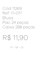 M - Blusa Fem. Estampa Arabesco Premium Ref: YI-017 Pac c/ 24 UN Diversas Cores.