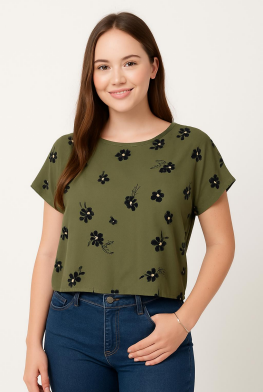 M - Blusa Fem. Cropped Floral Bordada Ref: SFO20065 Pac c/36 UN Diversas Cores.