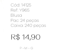 J - Blusa  Fem. Ref: Y965 Pac c/ 24 UN Diversas Cores.