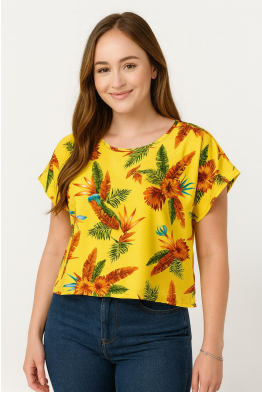 M - Blusa Fem. Cropped Tropical Ref: SFO20026 Pac c/36 UN Diversas Cores.