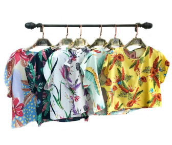 M - Blusa Fem. Cropped Tropical Ref: SFO20026 Pac c/36 UN Diversas Cores.
