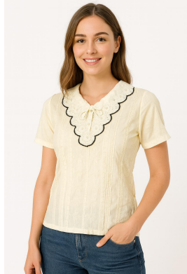 M - Blusa Fem. Gola Bordada Elegance Ref: C008 Pac c/ 24 UN Diversas Cores.