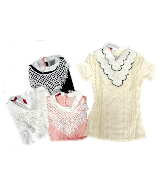 M - Blusa Fem. Gola Bordada Elegance Ref: C008 Pac c/ 24 UN Diversas Cores.