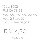 N - Vestido Manga 3/4 Elegance Ref: DY73155 Pac c/ 24 UN Diversas Cores.