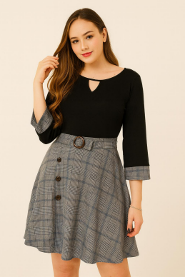 N - Vestido Manga Longa Xadrez Elegance Ref: DY93153 Pac c/ 24 UN Diversas Cores.