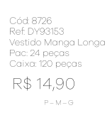 N - Vestido Manga Longa Xadrez Elegance Ref: DY93153 Pac c/ 24 UN Diversas Cores.