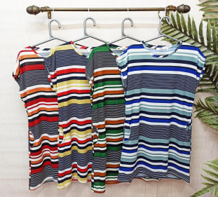 N - Vestido Curto Listrado Marinho Ref: A6100 Pac c/ 24 UN Diversas Cores.