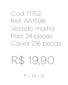 N - Vestido Manga Bufante Elegance Ref: AA1598 Pac c/ 24 UN Diversas Cores.