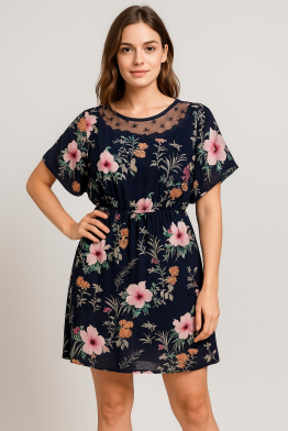 N - Vestido Curto Floral Transparência Ref: WPZ1262 Pac c/ 24 UN Diversas Cores.