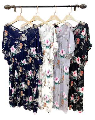 N - Vestido Curto Floral Transparência Ref: WPZ1262 Pac c/ 24 UN Diversas Cores.