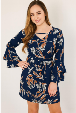 N - Vestido Curto Floral Manga Sino Ref: 179053 Pac c/ 24 UN Diversas Cores.