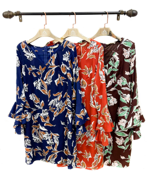 N - Vestido Curto Floral Manga Sino Ref: 179053 Pac c/ 24 UN Diversas Cores.