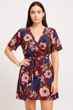 N - Vestido Curto Floral Transpassado Ref: 1773 Pac c/ 24 UN Diversas Cores.