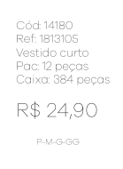 N - Vestido Curto Renda Manga Flare Ref: 1813105 Pac c/ 24 UN Diversas Cores.