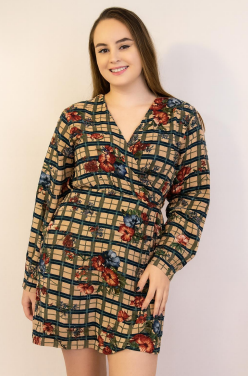 N - Vestido Curto Floral Xadrez Ref: 1772 Pac c/ 24 UN Diversas Cores.