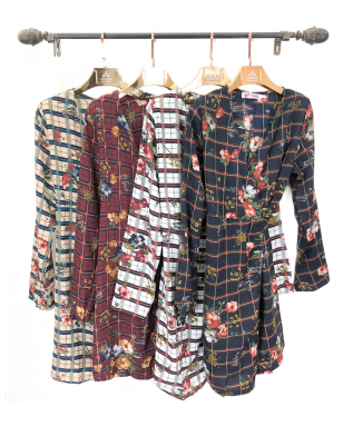 N - Vestido Curto Floral Xadrez Ref: 1772 Pac c/ 24 UN Diversas Cores.