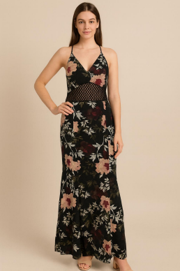 N - Vestido Longo Floral Renda Ref: 179905 Pac c/ 30 UN Diversas Cores.