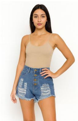 O - Shorts Fem. Jeans Destroyed Ref: AA1868 Pac c/ 24 UN Diversas Cores.