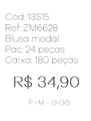J - Blusa Fem. Modal Capuz Ref: ZM6628 Pac c/ 24 UN Diversas Cores.