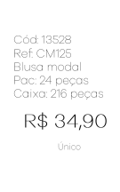 J - Blusa Fem. Modal Pérolas Elegance Ref: CM125 Pac c/ 24 UN Diversas Cores.