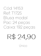 J - Blusa Fem. Modal Transpassada Ref: T1725 Pac c/ 24 UN Diversas Cores.