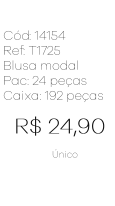 J - Blusa Fem. Modal Manga Pérolas Ref: T1725 Pac c/ 24 UN Diversas Cores.