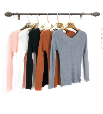 J - Blusa Fem. Modal Decote V Canelada Ref: T1727 Pac c/ 24 UN Diversas Cores.