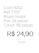 J - Blusa Fem. Modal Decote V Canelada Ref: T1727 Pac c/ 24 UN Diversas Cores.