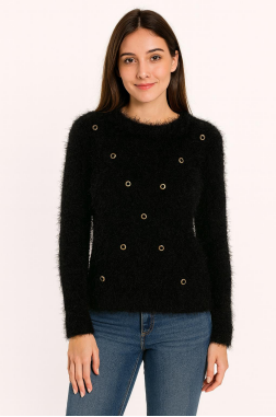 J - Blusa Fem. Tricot Peluciada Ilhós Ref: JX885 Pac c/ 24 UN Diversas Cores.