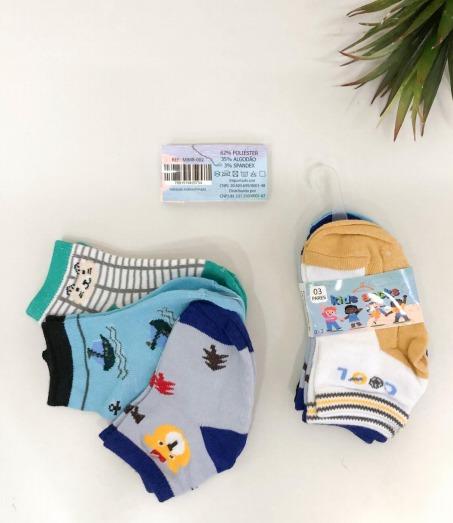 Q - Kit Meia Bebê Pigmento Menino c/ 3 Pares Ref: MIMB-002 Pac c16 Kits Diversas Cores.