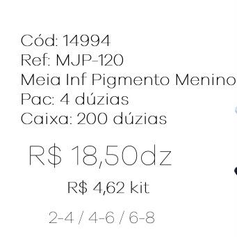 Q - Kit Meia Infantil Pigmento Menino c/ 3 Pares Ref: MJP-120 Pac c/16 Kits Diversas Cores.