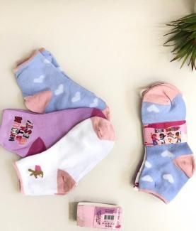 Q - Kit Meia Infantil Menina c/ 3 Pares Ref: MIF-12 Pac c/16 kits Diversas Cores.
