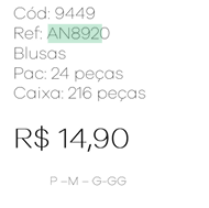 J - Blusa Fem. Ref: AN8920 Pac c/ 24 UN Diversas Cores.
