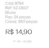 J - Blusa Fem. Ref: XZ-0607 Pac c/ 24 UN Diversas Cores.
