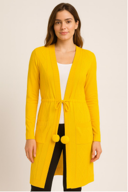 J - Cardigan Fem. Longo Pompom Ref: ML347 Pac c/ 24 UN Diversas Cores.