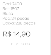 J - Blusa Fem. Ref: 1807 Pac c/ 24 UN Diversas Cores.